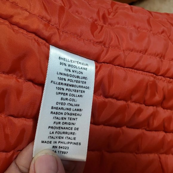 Banana Republic Wool Pea Coat sz M Leather toggle closure zipper Blood Orange - Picture 8 of 9